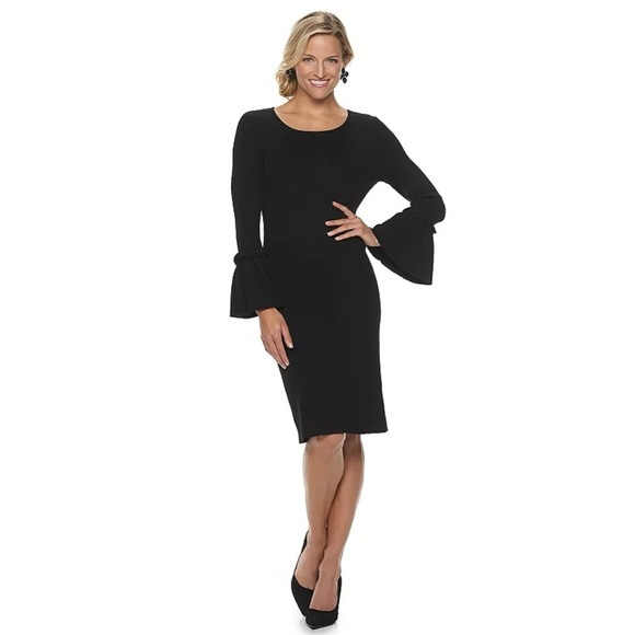 NWT NINA LEONARD Ribbed Bodycon Sweater Dress Bell Cuff Sleeves Size X-Large - Picture 1 of 9